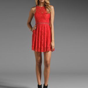 STYLESTALKER Love Me Do Lace Up
Dress in Coral Red